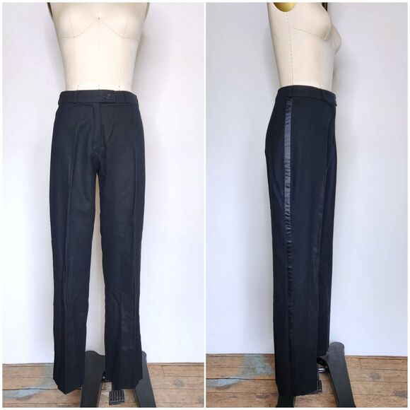 Vintage Black Wool Pants Christian Aujard - High Waisted Ankle Pants Wool XS - Picture 1 of 10